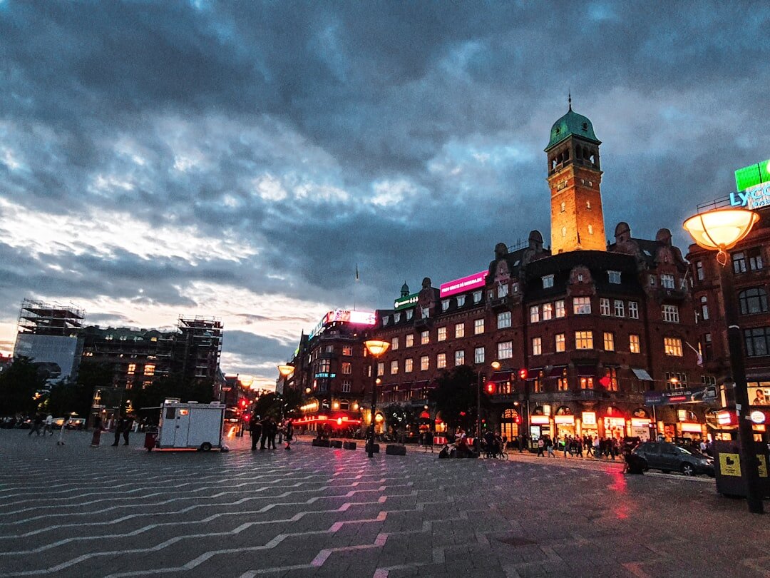 Outdoor summer festival crowd in a Danish city square