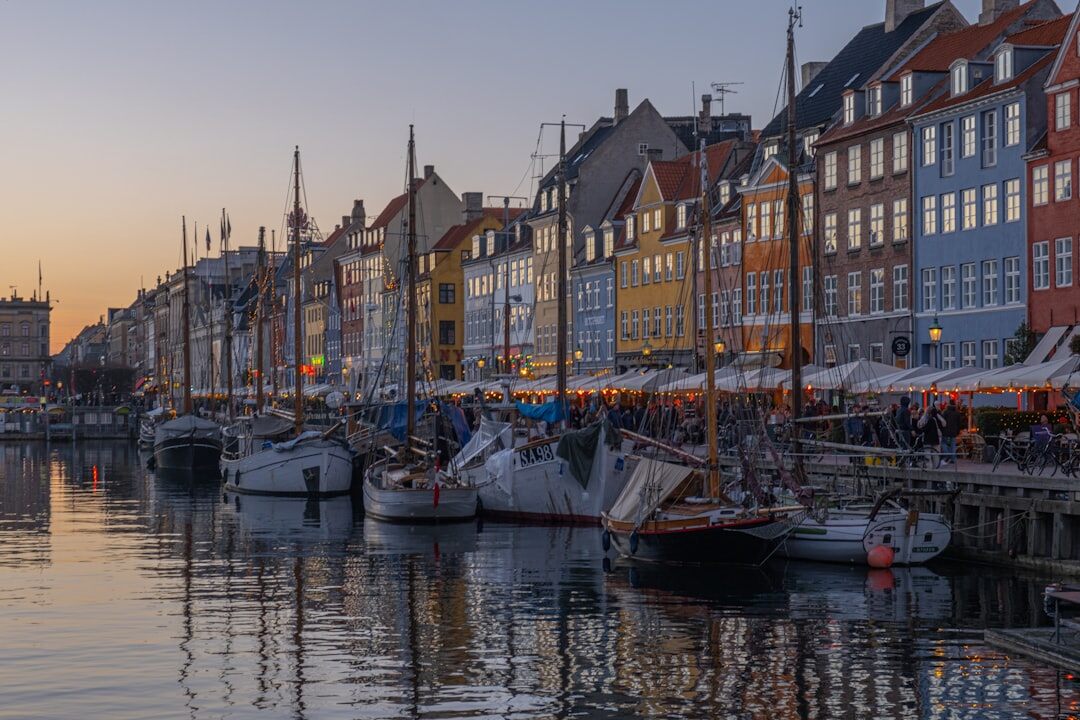 Copenhagen skyline with spires along the canal